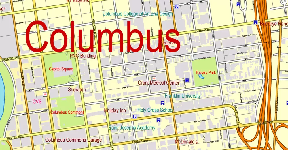 Columbus OH PDF Map exact vector City Plan V.23.11. Printable Street Map editable Adobe PDF