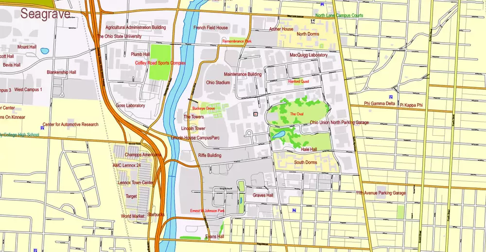 Columbus OH PDF Map exact vector City Plan V.23.11. Printable Street Map editable Adobe PDF