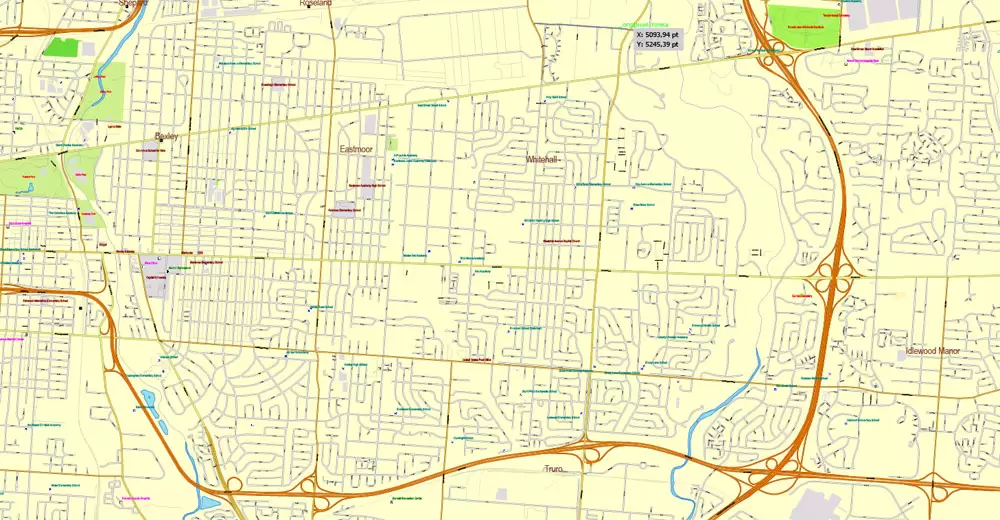 Columbus OH PDF Map exact vector City Plan V.23.11. Printable Street Map editable Adobe PDF