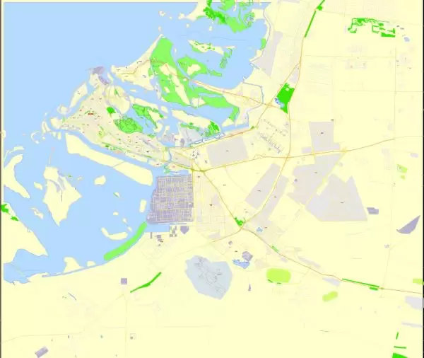 Printable Map Abu Dhabi, United Arab Emirates, exact vector street map, V17.11, fully editable, Adobe Illustrator, G-View Level 17 (100 meters scale), full vector, scalable, editable, text format of street names, 6 Mb ZIP.