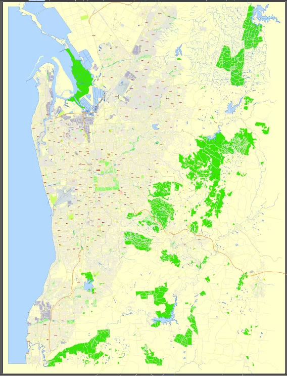 Adelaide, Australia, Printable vector street map, V3.11, fully editable, Adobe Illustrator, Level 17, G-View, full vector, scalable, editable, text format of street names, 13 Mb ZIP.