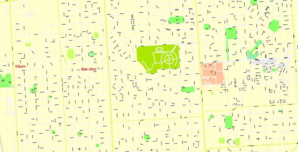 Adelaide, Australia, Printable vector street map, V3.11, fully editable, Adobe Illustrator, Level 17, G-View, full vector, scalable, editable, text format of street names, 13 Mb ZIP.