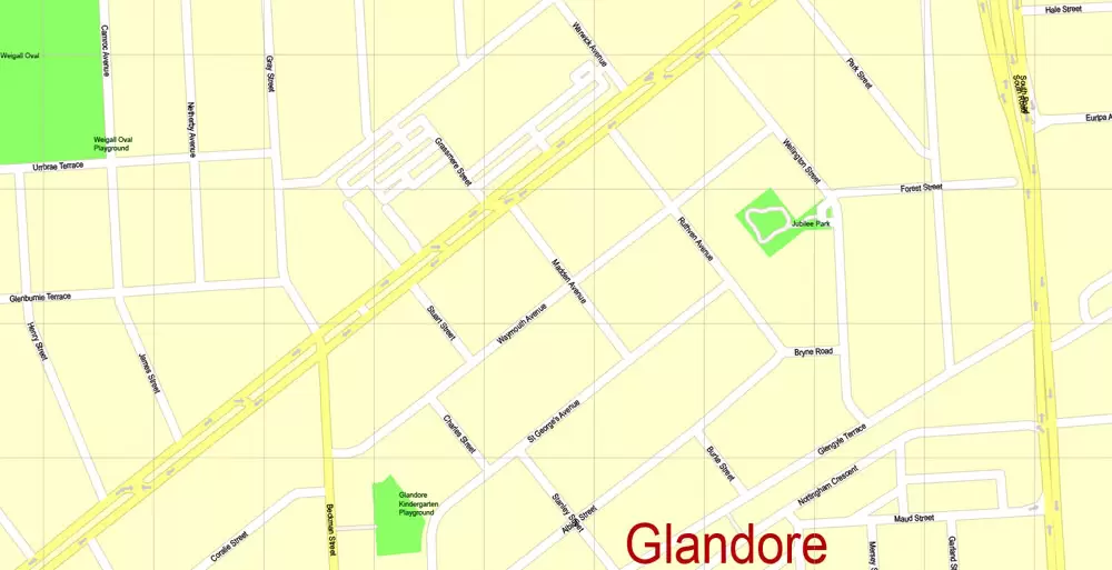Adelaide, Australia, Printable vector street map, V3.11, fully editable, Adobe Illustrator, Level 17, G-View, full vector, scalable, editable, text format of street names, 13 Mb ZIP.