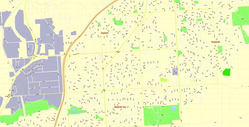 Adelaide, Australia, Printable vector street map, V3.11, fully editable, Adobe Illustrator, Level 17, G-View, full vector, scalable, editable, text format of street names, 13 Mb ZIP.