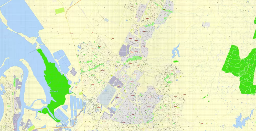 Adelaide, Australia, Printable vector street map, V3.11, fully editable, Adobe Illustrator, Level 17, G-View, full vector, scalable, editable, text format of street names, 13 Mb ZIP.