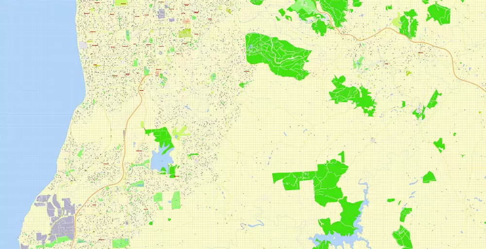 Adelaide, Australia, Printable vector street map, V3.11, fully editable, Adobe Illustrator, Level 17, G-View, full vector, scalable, editable, text format of street names, 13 Mb ZIP.