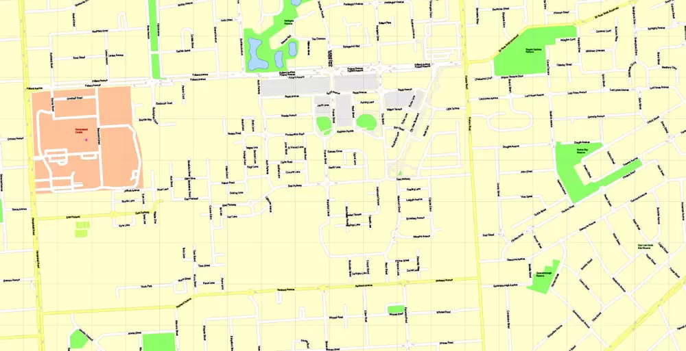 Adelaide, Australia, Printable vector street map, V3.11, fully editable, Adobe Illustrator, Level 17, G-View, full vector, scalable, editable, text format of street names, 13 Mb ZIP.