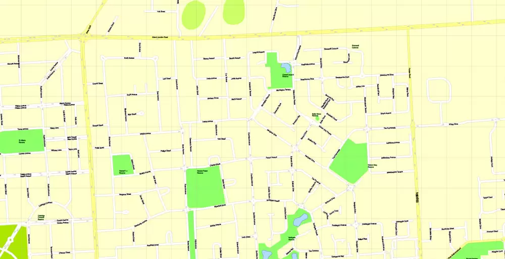 Adelaide, Australia, Printable vector street map, V3.11, fully editable, Adobe Illustrator, Level 17, G-View, full vector, scalable, editable, text format of street names, 13 Mb ZIP.