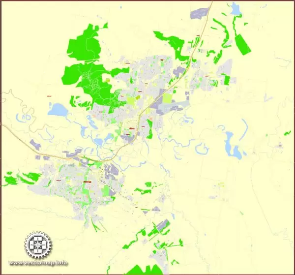 Printable Map Albury + Wodonga, Australia, exact vector street map, V11.11, fully editable, Adobe Illustrator, G-View Level 17 (100 meters scale), full vector, scalable, editable, text format of street names, 2 Mb ZIP.