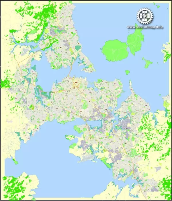 Auckland, New Zealand, Printable Map, exact vector street map, G-View fully editable, Adobe Illustrator, V3.11, Level 17 (100 meters), full vector, scalable, editable, text format street names, 10 Mb ZIP.
