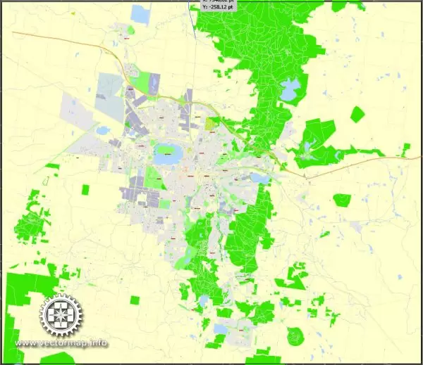 Printable Map Ballarat, Australia, exact vector street map, V11.11, fully editable, Adobe Illustrator, G-View Level 17 (100 meters scale), full vector, scalable, editable, text format of street names, 3 Mb ZIP.