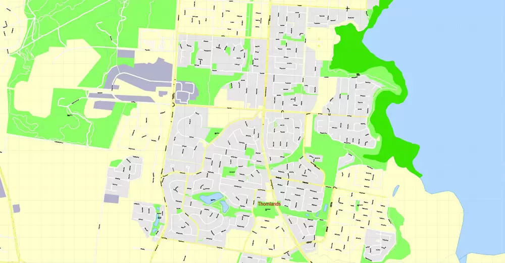 Printable Map Brisbane, Australia, exact vector street map, V11.11, fully editable, Adobe Illustrator, G-View Level 17 (100 meters scale), full vector, scalable, editable, text format of street names, 18 Mb ZIP.