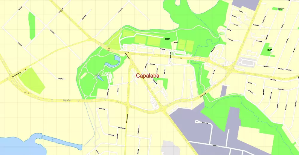 Printable Map Brisbane, Australia, exact vector street map, V11.11, fully editable, Adobe Illustrator, G-View Level 17 (100 meters scale), full vector, scalable, editable, text format of street names, 18 Mb ZIP.
