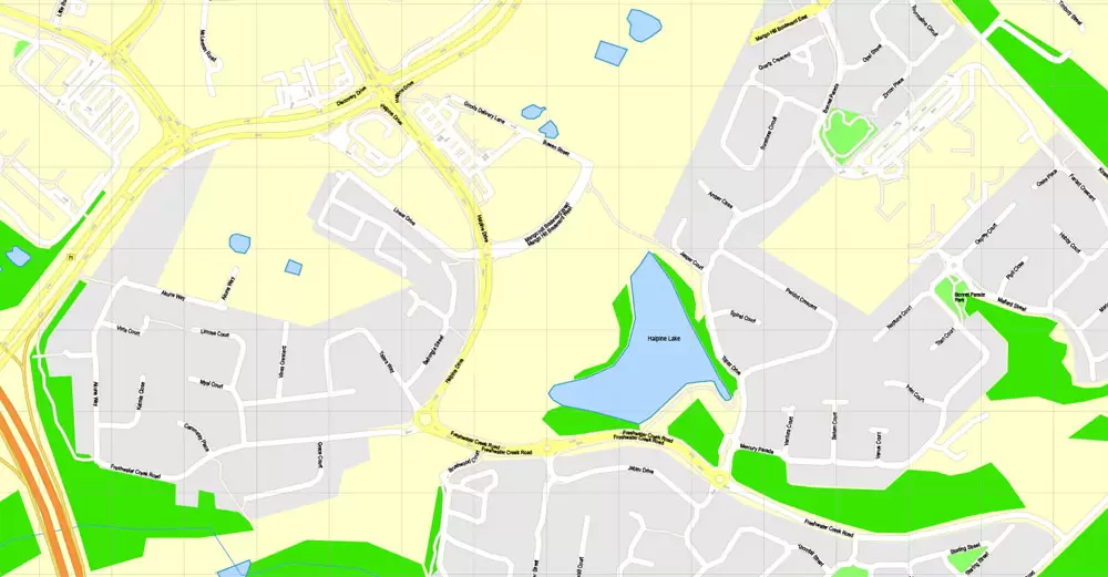 Printable Map Brisbane, Australia, exact vector street map, V11.11, fully editable, Adobe Illustrator, G-View Level 17 (100 meters scale), full vector, scalable, editable, text format of street names, 18 Mb ZIP.