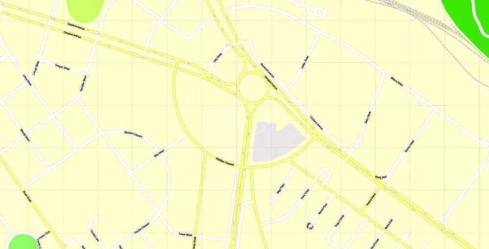 Printable Map Canberra, Australia, exact vector street map, V11.11, fully editable, Adobe Illustrator, G-View Level 17 (100 meters scale), full vector, scalable, editable, text format of street names, 8 Mb ZIP.