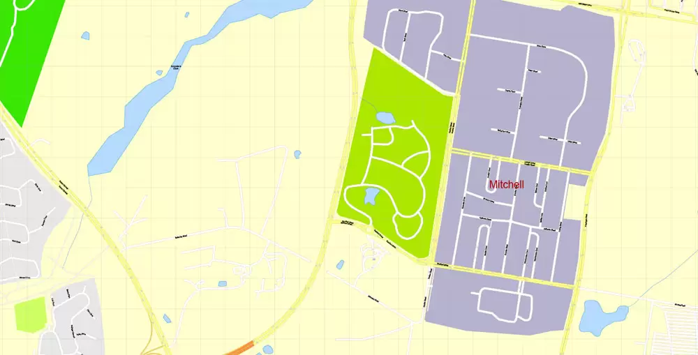 Printable Map Canberra, Australia, exact vector street map, V11.11, fully editable, Adobe Illustrator, G-View Level 17 (100 meters scale), full vector, scalable, editable, text format of street names, 8 Mb ZIP.
