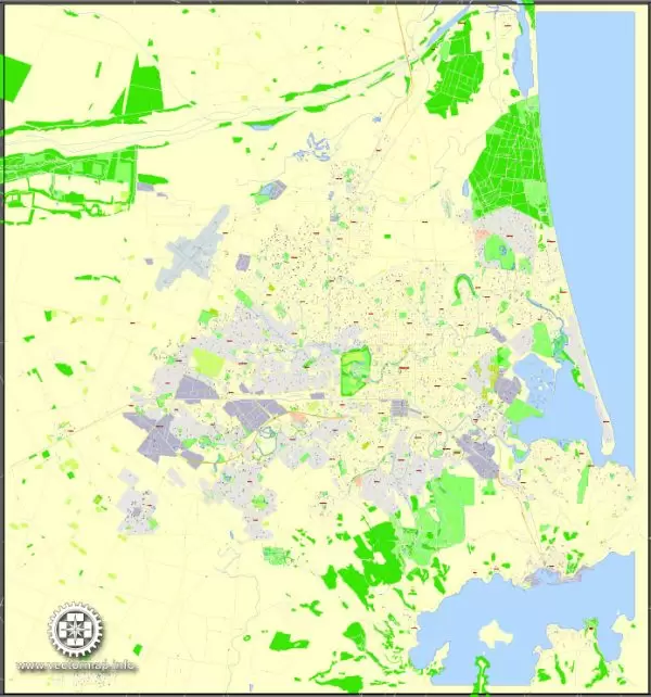 Christchurch, New Zealand, Printable Map, exact vector street map, G-View fully editable, Adobe Illustrator, V3.11, Level 17 (100 meters), full vector, scalable, editable, text format street names, 3 Mb ZIP.