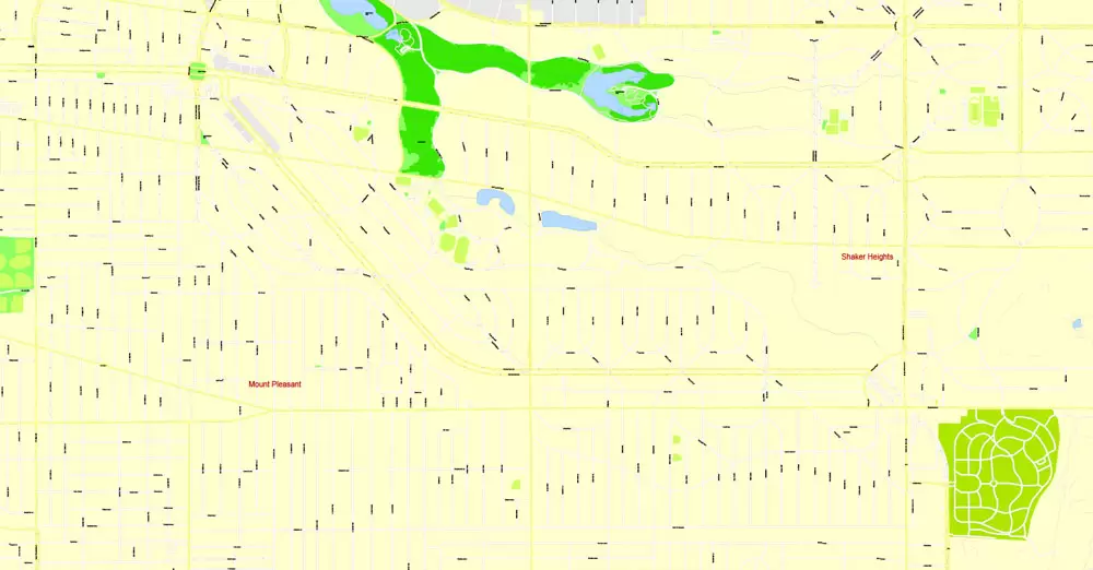 Printable Map Cleveland OH, exact vector street G-View Level 17 (100 meters scale) map, V.29.11. fully editable, Adobe Illustrator, full vector, scalable, editable text format of street names, 6 Mb ZIP.