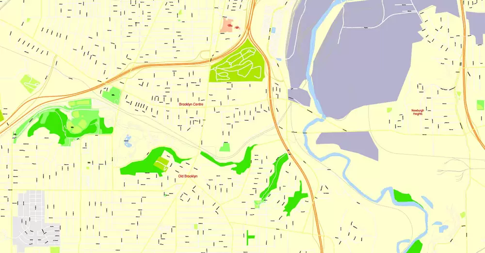 Printable Map Cleveland OH, exact vector street G-View Level 17 (100 meters scale) map, V.29.11. fully editable, Adobe Illustrator, full vector, scalable, editable text format of street names, 6 Mb ZIP.