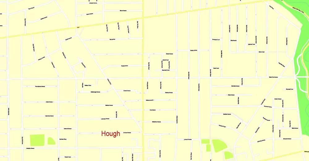 Printable Map Cleveland OH, exact vector street G-View Level 17 (100 meters scale) map, V.29.11. fully editable, Adobe Illustrator, full vector, scalable, editable text format of street names, 6 Mb ZIP.