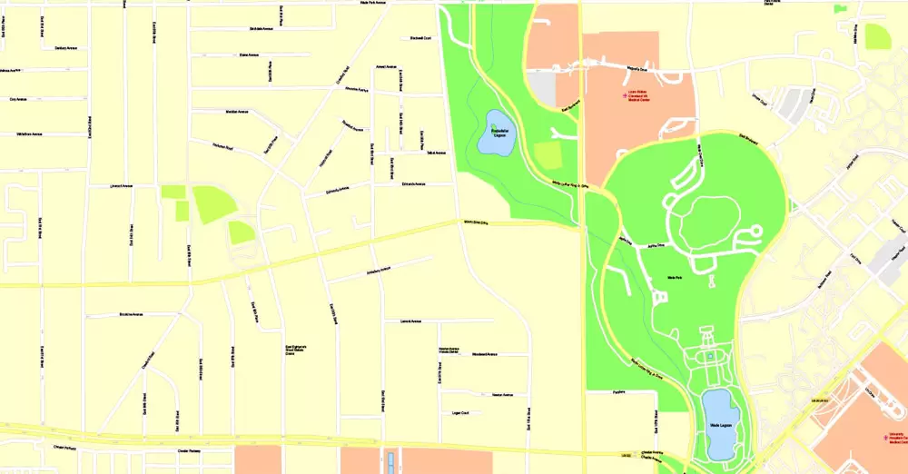 Printable Map Cleveland OH, exact vector street G-View Level 17 (100 meters scale) map, V.29.11. fully editable, Adobe Illustrator, full vector, scalable, editable text format of street names, 6 Mb ZIP.