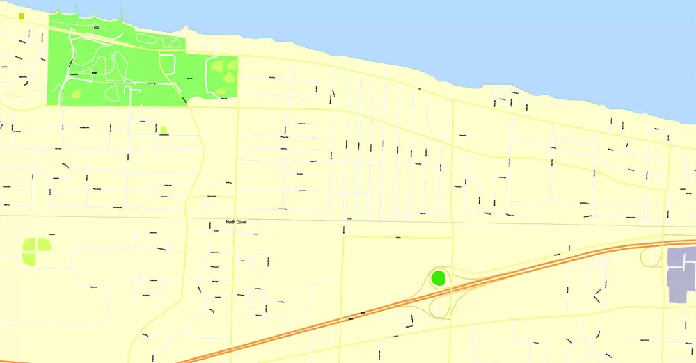 Printable Map Cleveland OH, exact vector street G-View Level 17 (100 meters scale) map, V.29.11. fully editable, Adobe Illustrator, full vector, scalable, editable text format of street names, 6 Mb ZIP.
