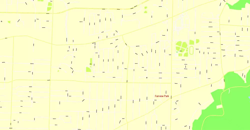 Printable Map Cleveland OH, exact vector street G-View Level 17 (100 meters scale) map, V.29.11. fully editable, Adobe Illustrator, full vector, scalable, editable text format of street names, 6 Mb ZIP.
