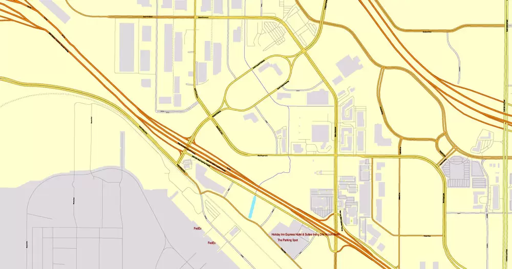 Printable Map Dallas + Fort Worth TX, US, exact vector street CityPlan map in 6 parts, V.29.11. fully editable, Adobe Illustrator, full vector, scalable, editable text format of street names, 45 Mb ZIP.