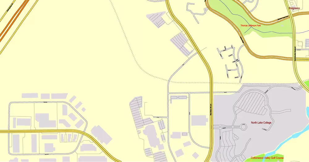 Printable Map Dallas + Fort Worth TX, US, exact vector street CityPlan map in 6 parts, V.29.11. fully editable, Adobe Illustrator, full vector, scalable, editable text format of street names, 45 Mb ZIP.
