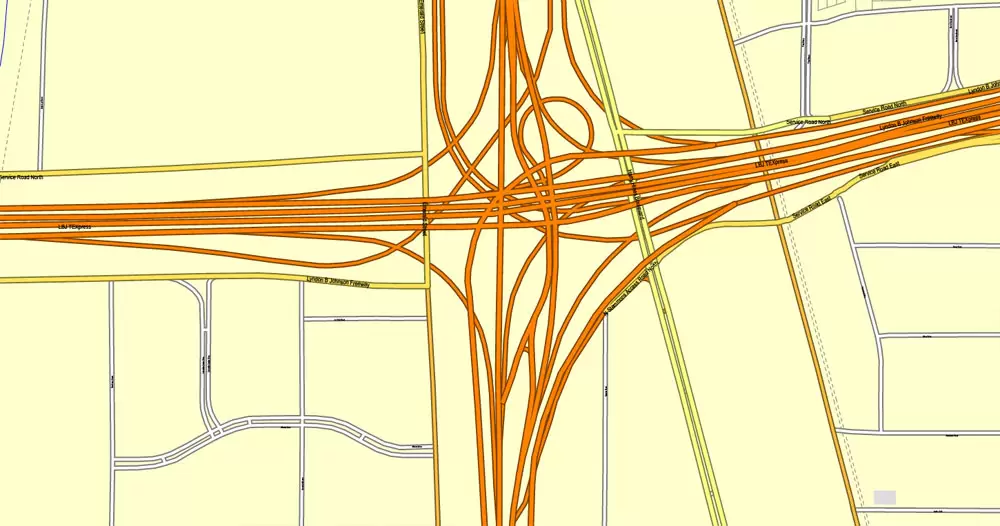 Printable Map Dallas + Fort Worth TX, US, exact vector street CityPlan map in 6 parts, V.29.11. fully editable, Adobe Illustrator, full vector, scalable, editable text format of street names, 45 Mb ZIP.
