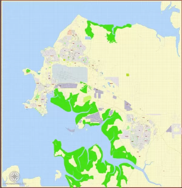 Printable Map Darwin, Australia, exact vector street map, V17.11, fully editable, Adobe Illustrator, G-View Level 17 (100 meters scale), full vector, scalable, editable, text format of street names, 2 Mb ZIP.