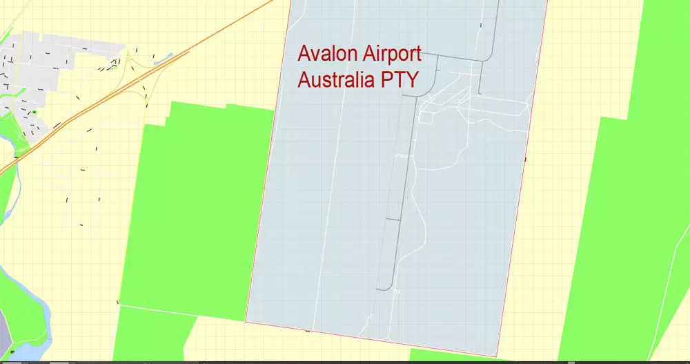 Printable Map Geelong, Australia, exact vector street map, V17.11, fully editable, Adobe Illustrator, G-View Level 17 (100 meters scale), full vector, scalable, editable, text format of street names, 3 Mb ZIP.