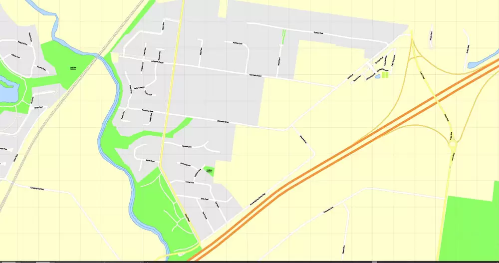 Printable Map Geelong, Australia, exact vector street map, V17.11, fully editable, Adobe Illustrator, G-View Level 17 (100 meters scale), full vector, scalable, editable, text format of street names, 3 Mb ZIP.