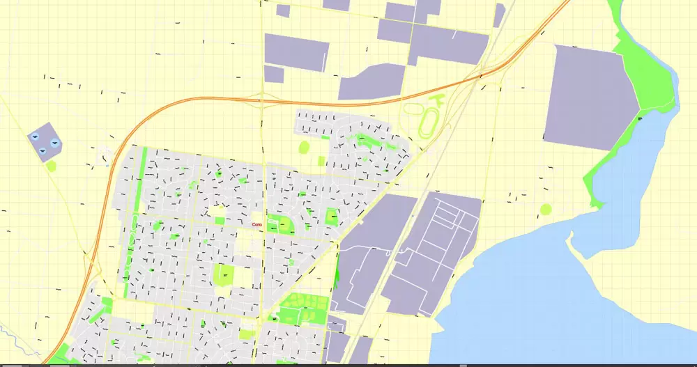 Printable Map Geelong, Australia, exact vector street map, V17.11, fully editable, Adobe Illustrator, G-View Level 17 (100 meters scale), full vector, scalable, editable, text format of street names, 3 Mb ZIP.