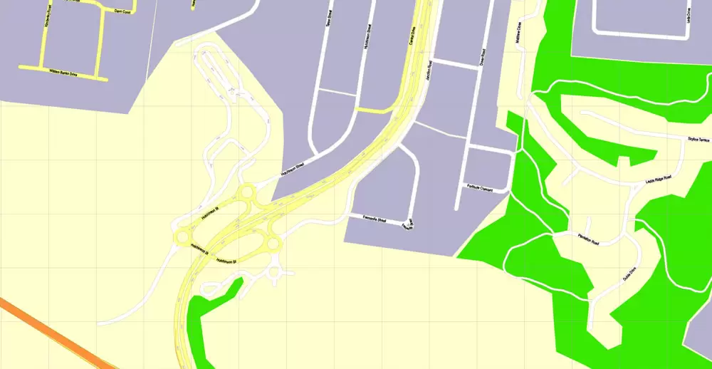 Printable Map Gold Coast, Australia, exact vector street map, V17.11, fully editable, Adobe Illustrator, G-View Level 17 (100 meters scale), full vector, scalable, editable, text format of street names, 6 Mb ZIP.