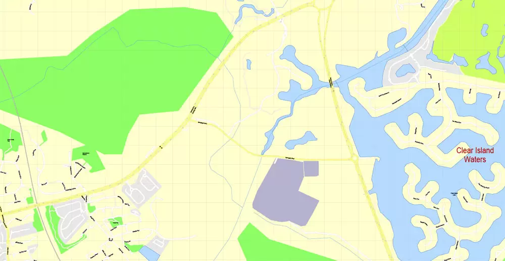 Printable Map Gold Coast, Australia, exact vector street map, V17.11, fully editable, Adobe Illustrator, G-View Level 17 (100 meters scale), full vector, scalable, editable, text format of street names, 6 Mb ZIP.