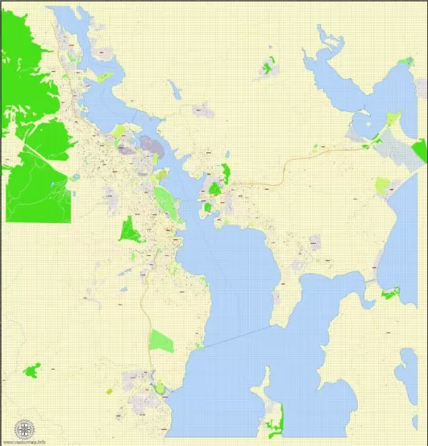 Printable Map Hobart, Tasmania, Australia, exact vector street map, V29.11, fully editable, Adobe Illustrator, G-View Level 17 (100 meters scale), full vector, scalable, editable, text format of street names, 4 Mb ZIP.
