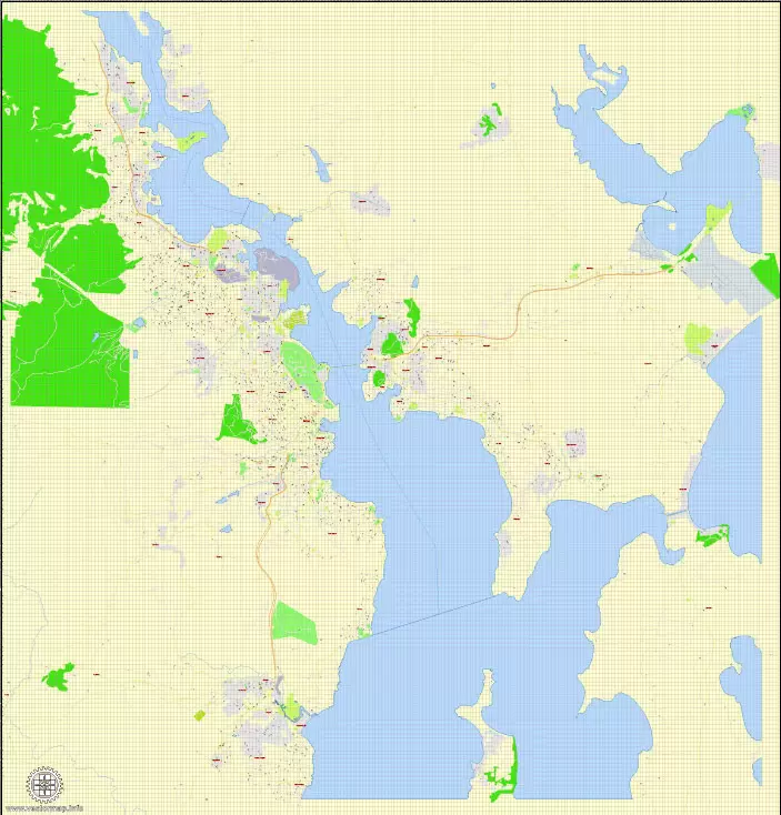 Printable Map Hobart, Tasmania, Australia, exact vector street map, V29.11, fully editable, Adobe Illustrator, G-View Level 17 (100 meters scale), full vector, scalable, editable, text format of street names, 4 Mb ZIP.