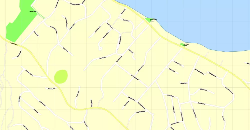Printable Map Hobart, Tasmania, Australia, exact vector street map, V29.11, fully editable, Adobe Illustrator, G-View Level 17 (100 meters scale), full vector, scalable, editable, text format of street names, 4 Mb ZIP.