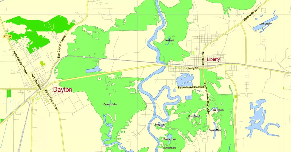 Printable Map Houston TX, exact vector street G-View Level 13 (2000 meters scale) map, fully editable, Adobe Illustrator, full vector, scalable, editable text format of street names, 19 Mb ZIP.