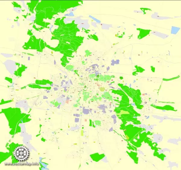 Printable Map Lviv, Ukraina, exact vector street map, V17.11, fully editable, Adobe Illustrator, G-View Level 17 (100 meters scale), full vector, scalable, editable, text format of street names, 14 Mb ZIP.
