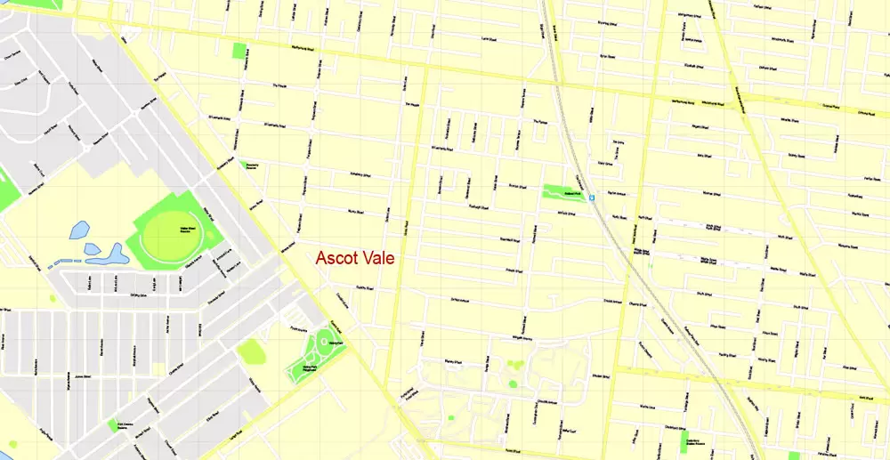Printable Map Melbourne, Australia, exact vector street map, V27.11, fully editable, Adobe Illustrator, G-View Level 17 (100 meters scale), full vector, scalable, editable, text format of street names, 25 Mb ZIP.