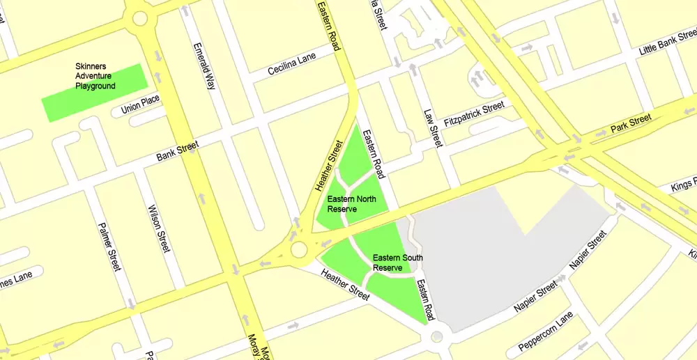 Printable Map Melbourne, Australia, exact vector street map, V27.11, fully editable, Adobe Illustrator, G-View Level 17 (100 meters scale), full vector, scalable, editable, text format of street names, 25 Mb ZIP.