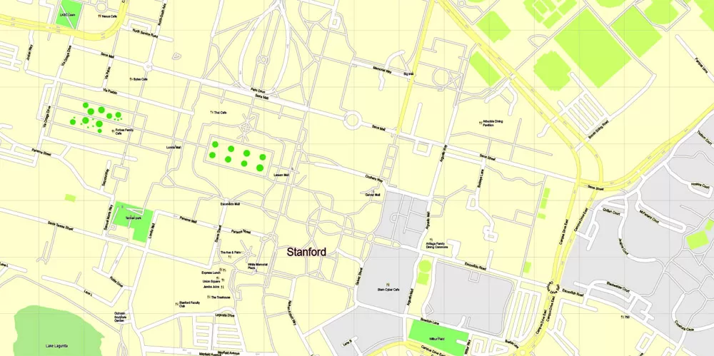 Printable Map Menlo Park, California, exact vector street G-View Level 17 (100 meter scale) map, fully editable, Adobe Illustrator, full vector, scalable, editable text format of street names, 7 Mb ZIP