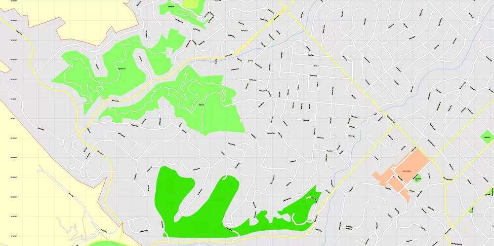 Printable Map Menlo Park, California, exact vector street G-View Level 17 (100 meter scale) map, fully editable, Adobe Illustrator, full vector, scalable, editable text format of street names, 7 Mb ZIP