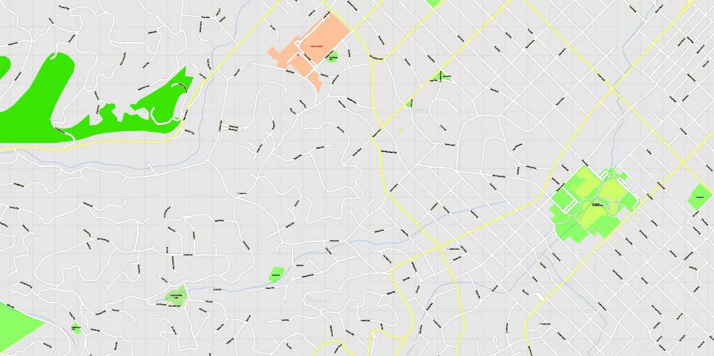 Printable Map Menlo Park, California, exact vector street G-View Level 17 (100 meter scale) map, fully editable, Adobe Illustrator, full vector, scalable, editable text format of street names, 7 Mb ZIP