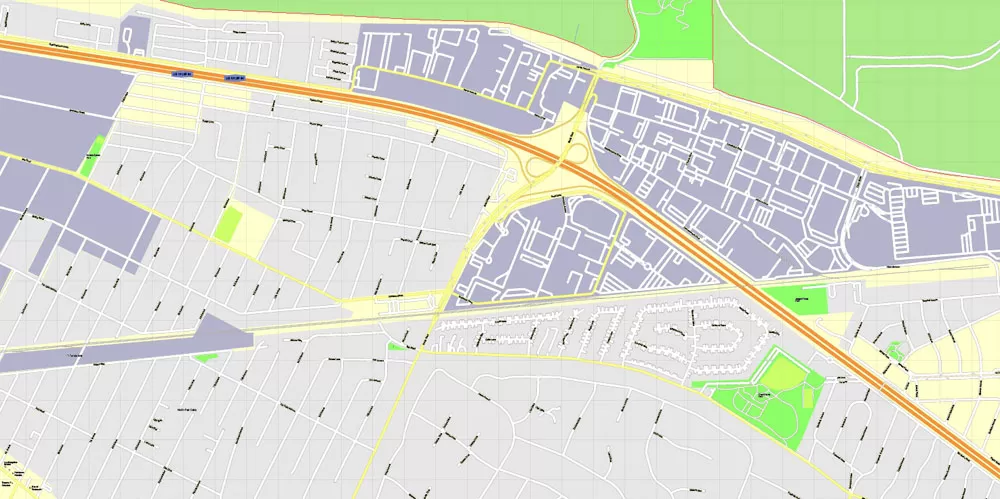 Printable Map Menlo Park, California, exact vector street G-View Level 17 (100 meter scale) map, fully editable, Adobe Illustrator, full vector, scalable, editable text format of street names, 7 Mb ZIP