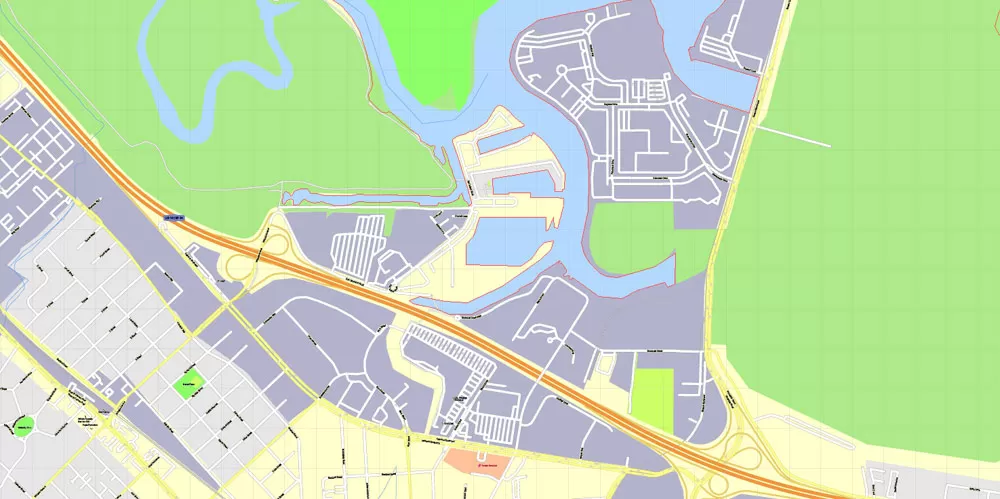 Printable Map Menlo Park, California, exact vector street G-View Level 17 (100 meter scale) map, fully editable, Adobe Illustrator, full vector, scalable, editable text format of street names, 7 Mb ZIP