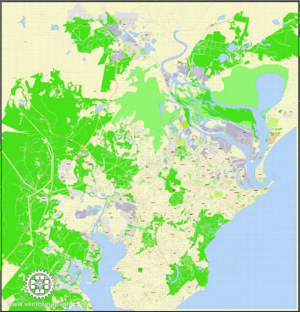 Printable Map Newcastle, Australia, exact vector street map, V29.11, fully editable, Adobe Illustrator, G-View Level 17 (100 meters scale), full vector, scalable, editable, text format of street names, 4 Mb ZIP.