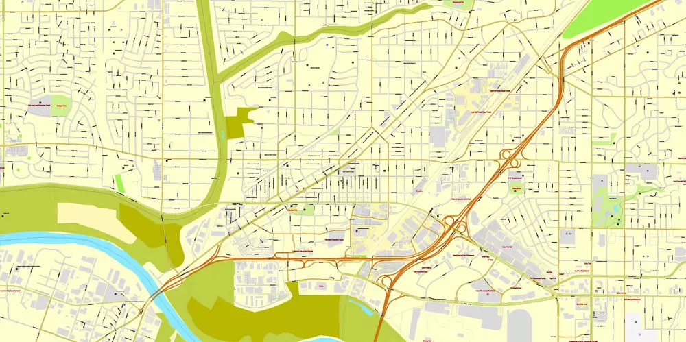 Printable Map Sacramento, California, exact vector street City Plan map v.02.11, fully editable, Adobe Illustrator, full vector, scalable, editable text format of street names, 73 Mb ZIP.